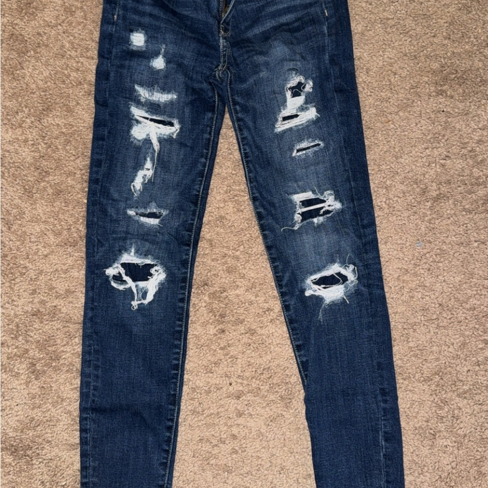 American Eagle Outfitters Dark Blue Distressed Skinny Jeans